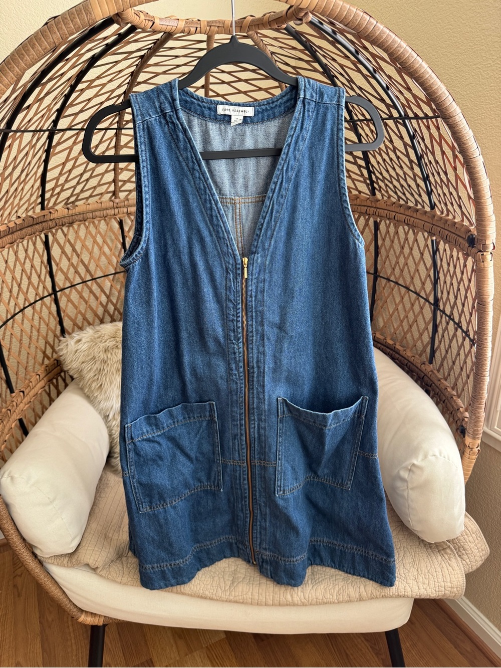 Free Assembly Denim A Line Mini Dress with Zipper Small